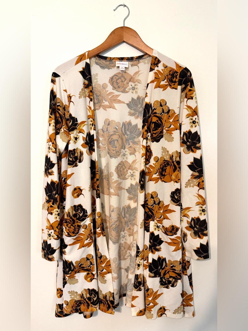 Lularoe Cream Floral Open-Front Cardigan Sweater - Autumn Colors